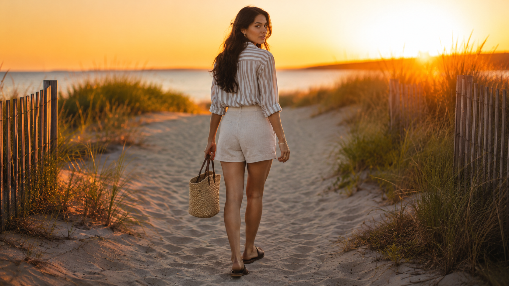 Soft Greige Striped Long-Sleeve Shirt & Linen Shorts
